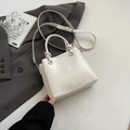 Borsa a secchiello vintage bianco crema in pelle cerata con testo moda e doppi manici - Senza Ciondolo / Bianco Senza Pendente