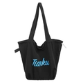 Minimalist black nylon tote bag with blue Tianku text and long shoulder straps - Black
