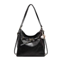Classic black tote bag with dual shoulder straps and a sporty baseball glove charm - No Pendant / Black