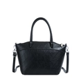 Minimalistische schwarze Beuteltasche mit geometrischer Prägung und Rundgriffen - Schwarz