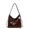 Vintage dark coffee shoulder tote bag in soft faux leather with baseball bat pendant - No Pendant / Dark Brown