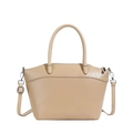 Minimalistische beige Beuteltasche mit Knitterleder-Struktur und Silberbeschlägen - Khaki