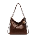 Dark brown retro tote bag with dual-use shoulder straps and baseball charm - No Pendant / Light Brown