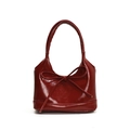 Borsa a spalla in pelle cerata rosso scuro con fiocco vintage e finitura lucida - Rosso Piccolo
