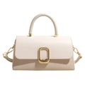 Elegante beige vierkante handtas met geweven textuur en gouden metalen gesp voor - Wit