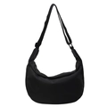 Minimalist black crescent crossbody tote bag with adjustable shoulder strap and zipper - Black