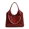 Dark red oil wax leather tote bag with bow detail and hobo shoulder strap design - Red Large