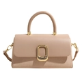 Elegante beige geweven handtas met gladde lederen klep en gouden metalen gesp - Khaki