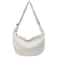 Minimalist beige crescent crossbody bag with light pink adjustable shoulder strap - White