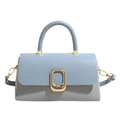 Elegante lichtblauwe leren en gebroken witte geweven handtas met gouden gesp - Blauw