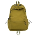 Mochila verde oliva minimalista con gran capacidad y detalle de etiqueta naranja - Verde