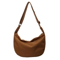 Caramel brown crescent-shaped crossbody tote bag with adjustable shoulder strap - Brown