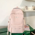 Minimalist light pink large capacity backpack for students with MRMI logo and woven zipper - No Pendant / Pink