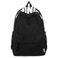 Minimalistischer schwarzer Rucksack mit weißem PINK-Druck und großem Fassungsvermögen - Schwarz
