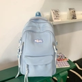 Minimalist light blue nylon backpack with purple MRMI logo and white rope accents - No Pendant / Blue