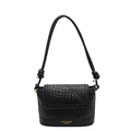 Elegante zwarte schoudertas met geweven flap en een decoratieve schouderriem met knoop - Zwart