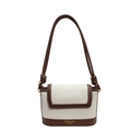 Chique geweven bucketbag in wit en bruin leer met verstelbare lange schouderriem - Off-wit