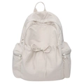 Minimalistischer beiger Ballett-Rucksack aus Nylon mit Schleifen-Kordelzug für Damen - Weiß