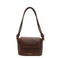 Donkerbruine geweven emmertas crossbody met geknoopte riem en gouden logodetails - koffiekleur
