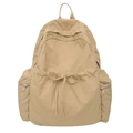 Minimalistische kaki nylon schoolrugzak voor meisjes met decoratieve strik vooraan - koffiekleur