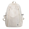 Mochila minimalista de nailon blanco crema para mujer con logo de oso y bolsillos laterales - Blanco