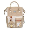 Beige and cream color block backpack for women with bunny logo and cartoon toast patch - Khaki