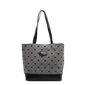 Schicke graue Stepptasche mit schwarzen Schleifenprints und silbernem Schleifenemblem - Schwarz