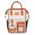 Chic tricolor patchwork backpack in beige and orange with circular coin pouch - Orange