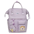 Lavender waterproof nylon backpack with cute bunny embroidery and small coin pouch - Purple