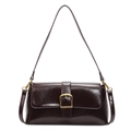 Bolso baguette clásico marrón oscuro con textura de cuero brillante y hebilla dorada - Marrón