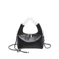 Borsa hobo nera con manico di perle in pelle opaca e tracolla a catena d'argento - Nero