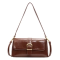 Sac baguette vintage marron en similicuir brillant avec détail de boucle dorée - Marron