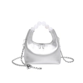 Borsa a mano in pelle PU argento con manico di perle bianche e tracolla a catena - Argento