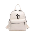 Zaino punk beige con decorazione a croce e rivetti in pelle PU a grana litchi - Bianco