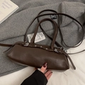 Dunkelbraune Baguette-Tasche aus Kunstleder mit Silberschnallen und Punk-Details - Ohne Anhänger / Braun