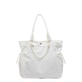 Minimalist white tote bag with side drawstrings and front decorative cord - Off White