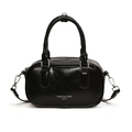 Black vintage style Boston handbag in glossy PU leather with detachable crossbody strap - Black