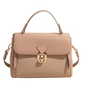 Minimalistische beige quadratische Umhängetasche mit Lederbesatz und Dreiecksverschluss - Khaki