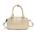 Cream white vintage boston style handbag with silver hardware and fashion lettering - Off White