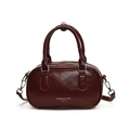 Deep red high-gloss retro cylinder bag with white branding and silver metal zippers - Red