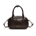 Deep brown glossy oil wax leather pillow bag with top handles and crossbody strap - Brown