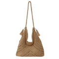 Handmade crochet shoulder bag in dark khaki with tassel details for beach vacation - Khaki