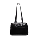 Glossy black patent leather underarm shoulder bag with adjustable long straps - Black