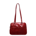 Vintage red high-gloss underarm bag with double straps and front pocket detail - Burgundy