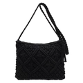 Handcrafted black bohemian woven crossbody bag with tassel and geometric knit pattern - Black