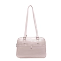 Pink glossy faux leather tote bag with front snap pocket and long shoulder straps - Pink