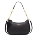 Bolso hobo negro trenzado en forma de media luna con cadena dorada y correa de cuero - Negro