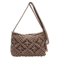 Sac bandoulière bohème tissé à la main marron avec motifs losanges et pompon - Marron