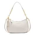 Bolso de hombro blanco de media luna con textura tejida, cadena dorada y correa de cuero - Blanco Roto