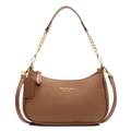 Bolso de hombro tejido marrón con cadena dorada y elegantes detalles de marca - Caqui